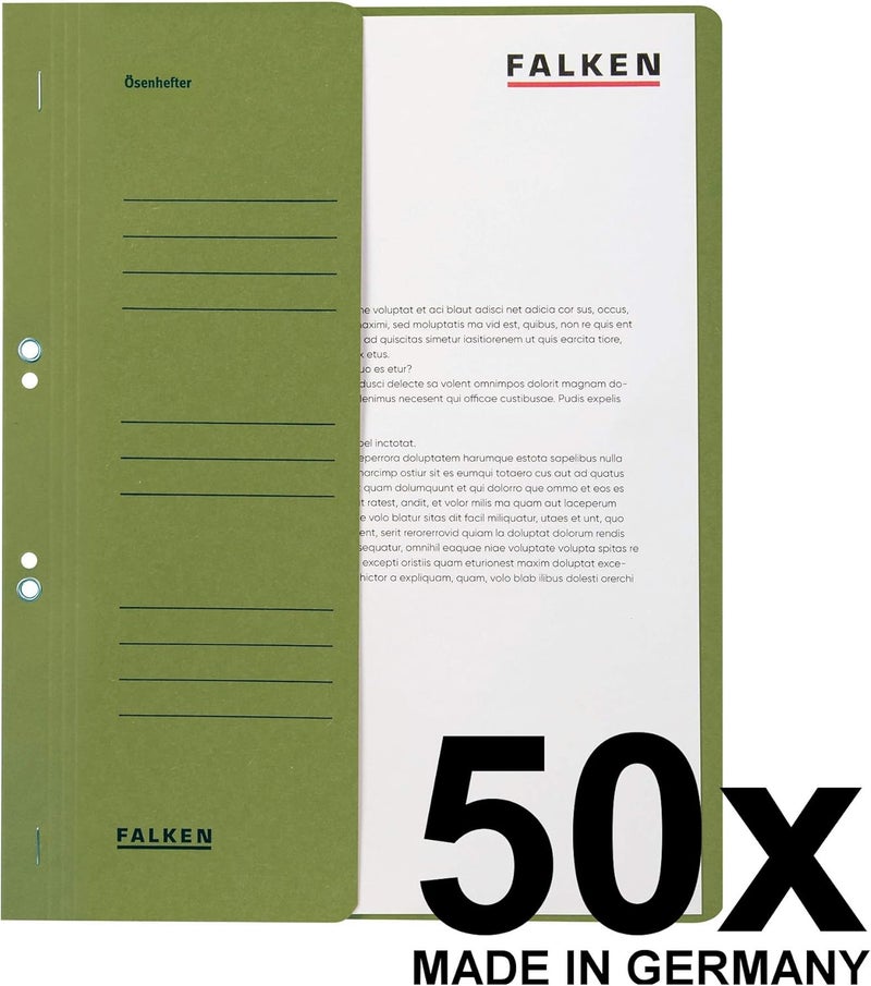 FALKEN Exacompta - Ref 80003858001F - FALKEN - Eyelet Bottom-Up Flat Files - A4 (210 x 297mm) in Size, 250gsm Recycled Manilla, Half Cover for Identification - Green (Pack of 50) - Image 2