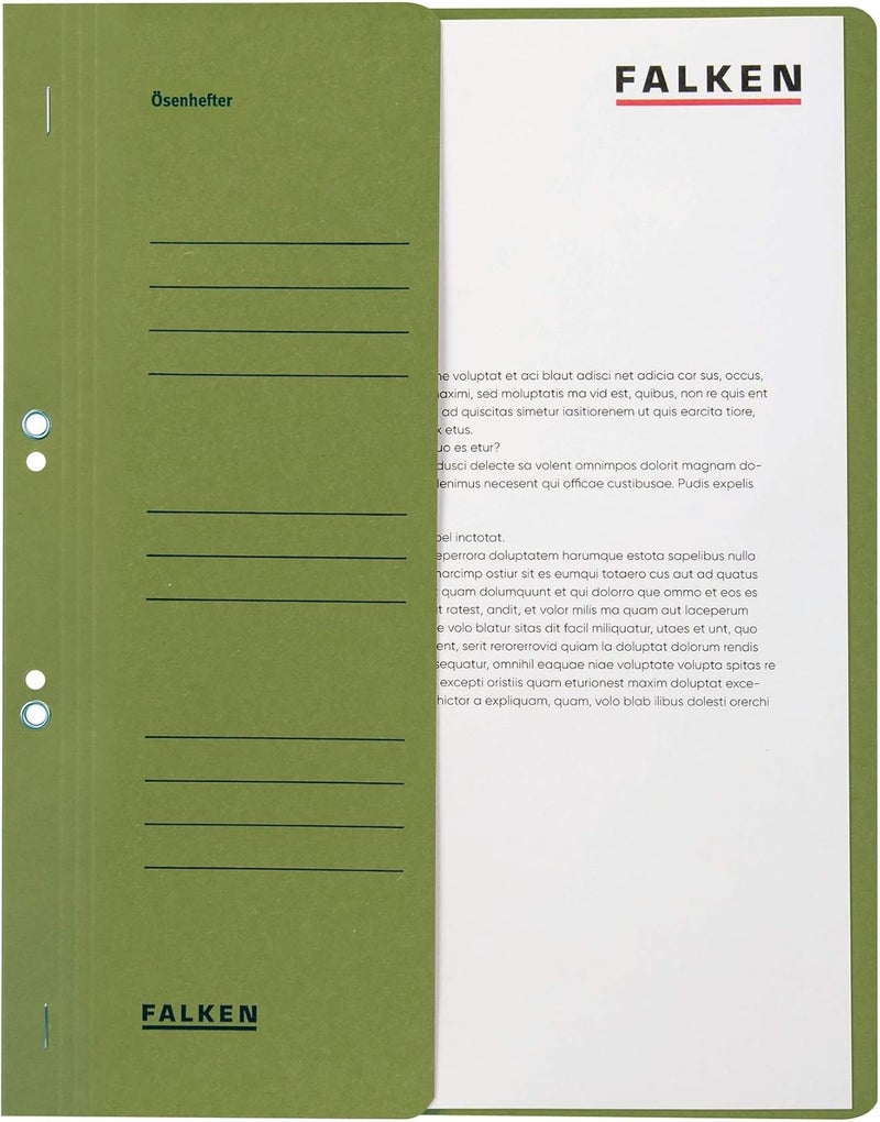 FALKEN Exacompta - Ref 80003858001F - FALKEN - Eyelet Bottom-Up Flat Files - A4 (210 x 297mm) in Size, 250gsm Recycled Manilla, Half Cover for Identification - Green (Pack of 50) - Image 1