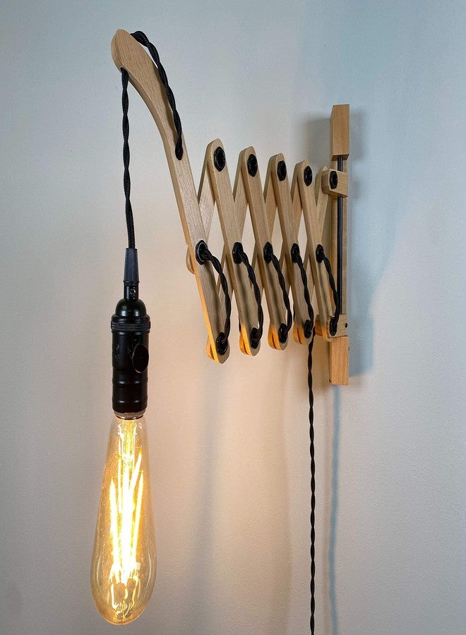 Rustic State Scissor Accordion Adjustable Wall Mount Wooden Sconce Bracket for Hanging Plug in Lamp Cord, Pendant Light Kit Fixture for Decorative Home DIY Projects - 24 Inch - Natural - Image 2