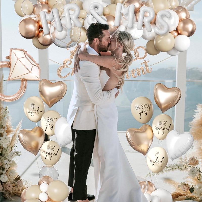RainMeadow 261 Pc Premium Engagement Party Decorations Kit â€“ Elegant Mr. & Mrs. Wedding Balloons, Happy Engagement Banner, Diamond Ring White Gold Balloons, Cupcake Toppers â€“ Classy Bride To Be Decor - Image 3