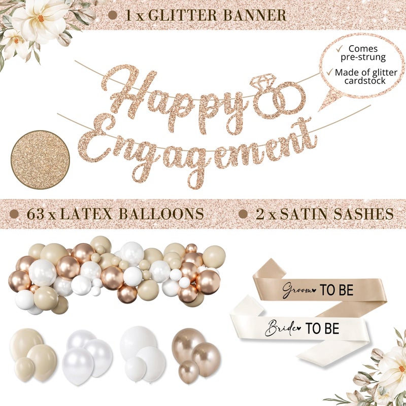 RainMeadow 261 Pc Premium Engagement Party Decorations Kit â€“ Elegant Mr. & Mrs. Wedding Balloons, Happy Engagement Banner, Diamond Ring White Gold Balloons, Cupcake Toppers â€“ Classy Bride To Be Decor - Image 5