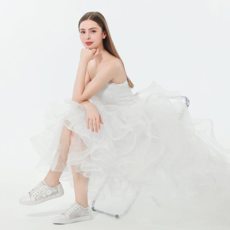 JIAJIA 8836 Wedding Shoes Bridal Sneakers Flats Bride Tennis Shoes Flowers Lace Sneakers Colour Ivory,Size 9 B(M) US/40 EU - Image 2