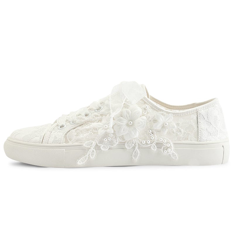 JIAJIA 8836 Wedding Shoes Bridal Sneakers Flats Bride Tennis Shoes Flowers Lace Sneakers Colour Ivory,Size 9 B(M) US/40 EU - Image 5