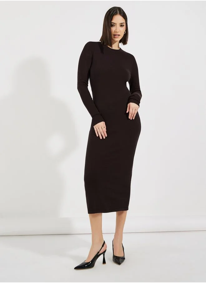 Styli Solid Knit Sweater Midi Dress