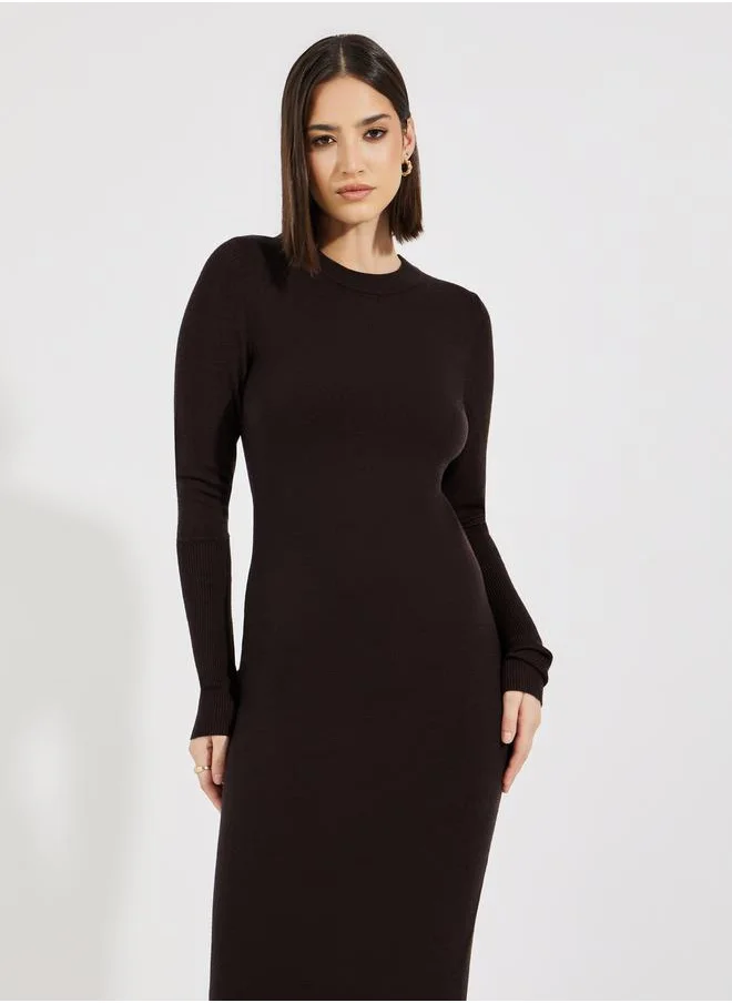 Styli Solid Knit Sweater Midi Dress