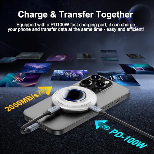 Fikwot FP108 2TB Magnetic Portable SSD, External Solid State Drives with PD-100W and 2050MB/s USB-C 3.2 Gen 2x2, Play While Charging, Compatible with iPhone 16/15 Pro Max, Android, PC, Mac, Switch Lite - Image 2