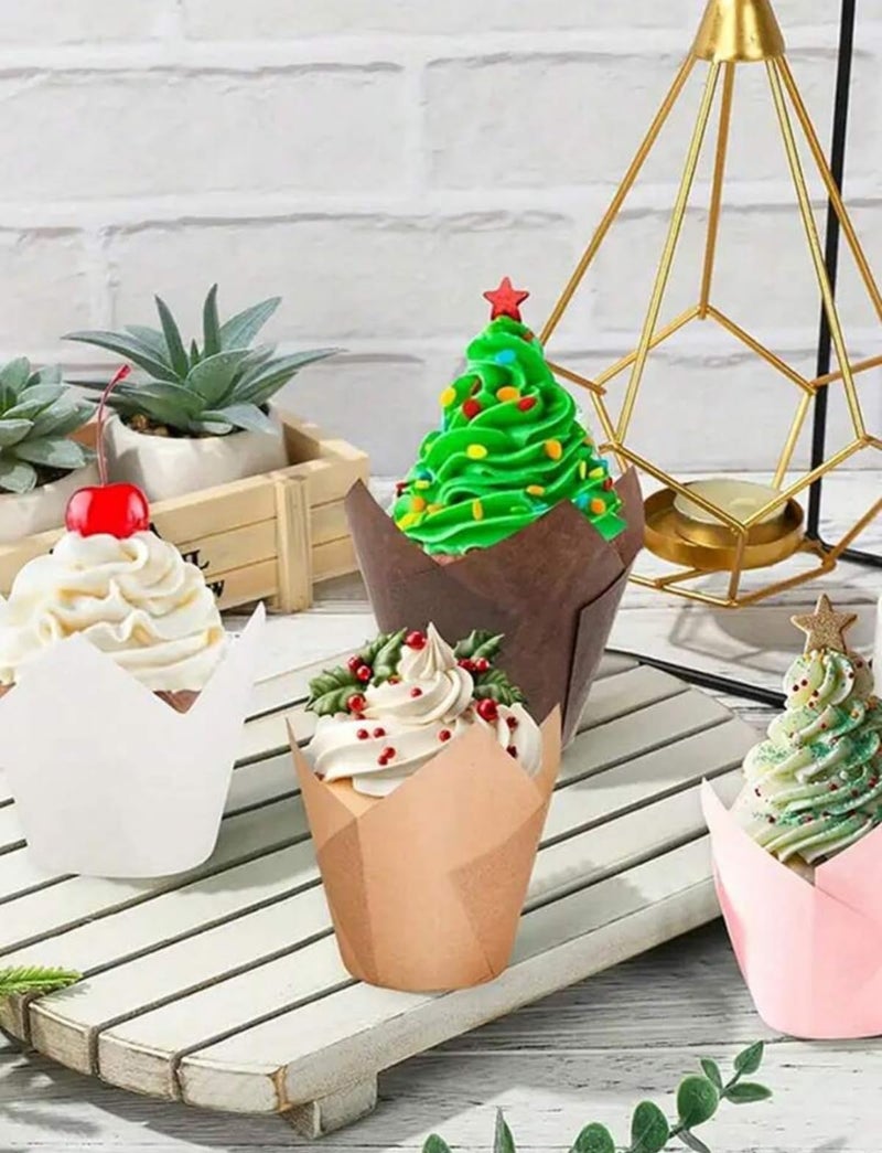 Pack of 100 Muffin Moulds, Mini Muffins Paper Cases, Cupcake Muffin Cases Made of Paper, Cupcake Moulds Gold, Disposable Baking Cups for Christmas, Wedding, Birthday Party, Random Color (M5) - Image 4