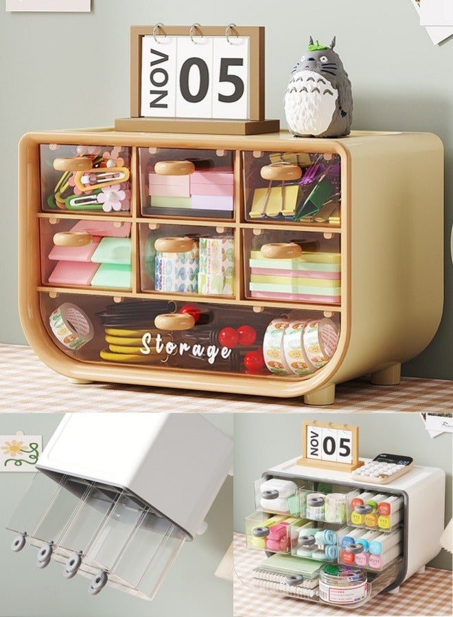 Dustproof Plastic Desktop Storage Box with Drawer Multi-functional Desk Organizer,Cosmetic Organizer Storage Case,Office Stationery Storage Cabinet, Bathroom Desktop Drawer Cabinet, Desktop Storage Box for Office Home,18x11x12cm  - Image 1