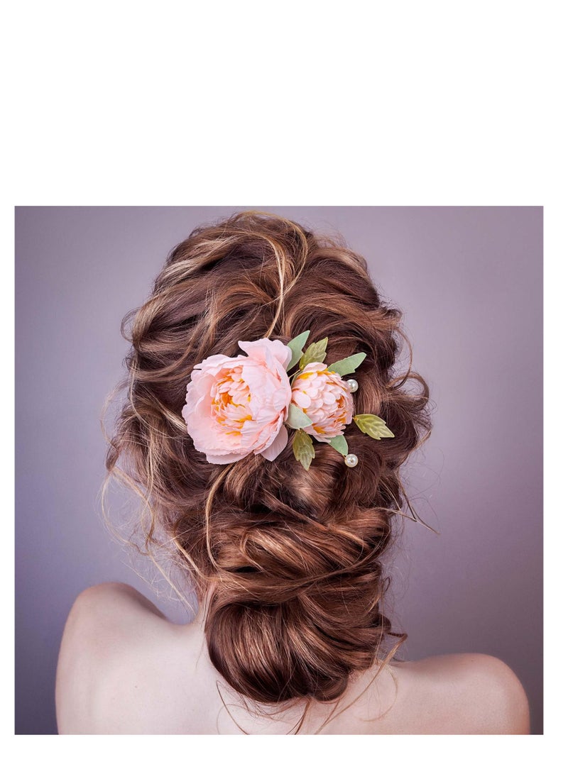 SYOSI 2 Pack Silk Flower Hair Clips for Women, 2 in 1 Flower Brooch, Pearl Floral Hair Styling Pins Barrettes for Women Girls Brides Party Wedding Decor Hair Buns Updo Holder Accessories- Pink & Red - Image 4