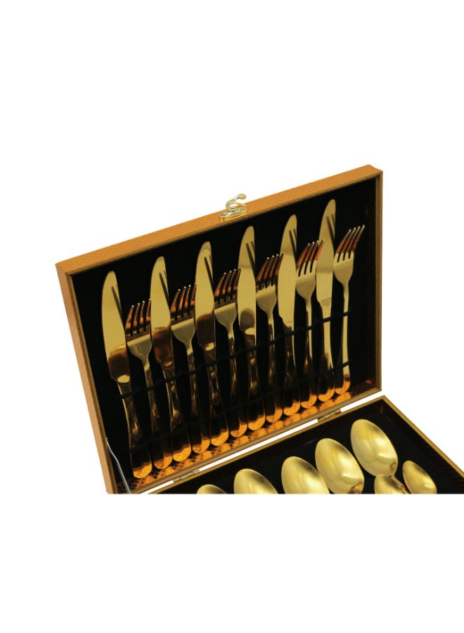 ريفان مجموعة من 24 قطعة من أدوات المائدة الفضية المصنوعة من الفولاذ المقاوم للصدأ ، أطقم أدوات المائدة ، سكين ، شوكة ، ملعقة ، ملعقة شاي ذهبي - Image 3