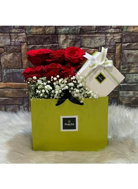 Merlot Hamper Red Roses With Patchi Chocolate Box