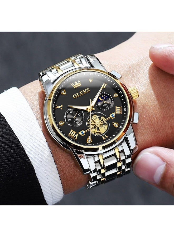OLEVS Mens Watches Chain Chronograph Business Dress Quartz Stainless Steel Wrist Watch Waterproof Luminous Date - Image 3