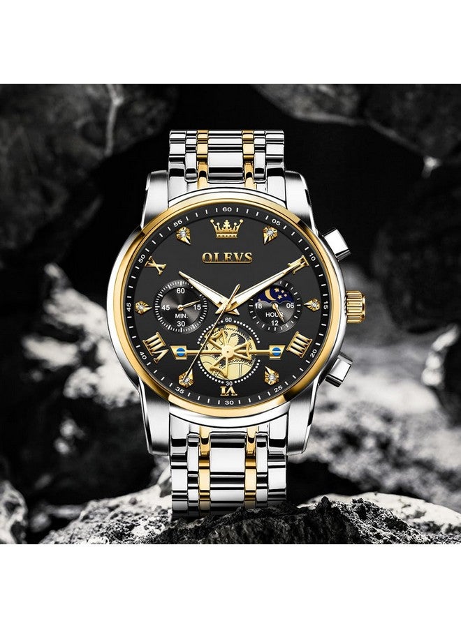 OLEVS Mens Watches Chain Chronograph Business Dress Quartz Stainless Steel Wrist Watch Waterproof Luminous Date - Image 2