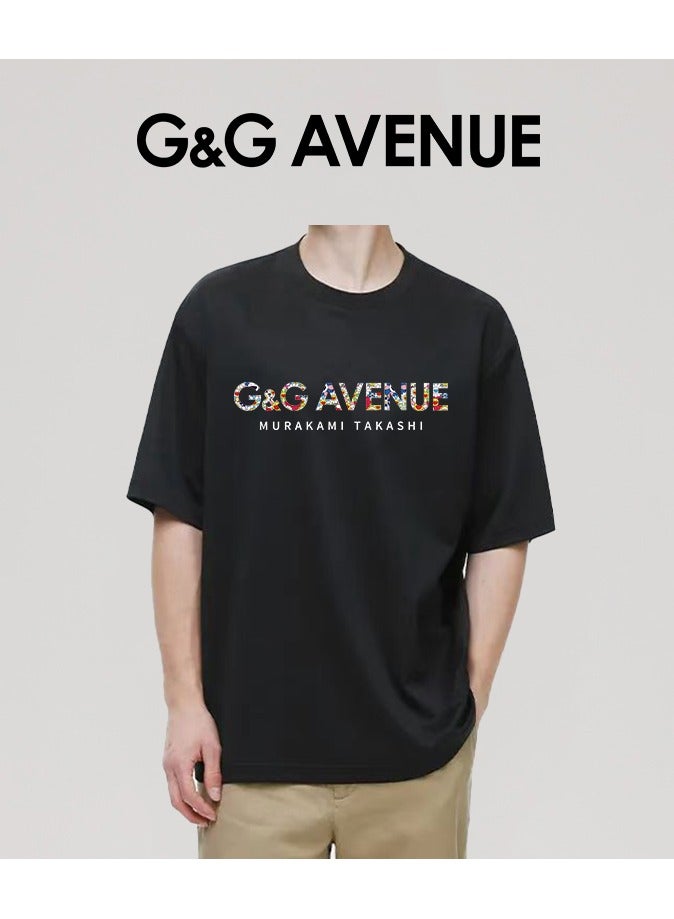 G&G AVENUE Men's loose T-shirt pure cotton thick and high-quality  1/2 sleeve shirt slim fit new trend black Heavy cotton fabric - Image 5