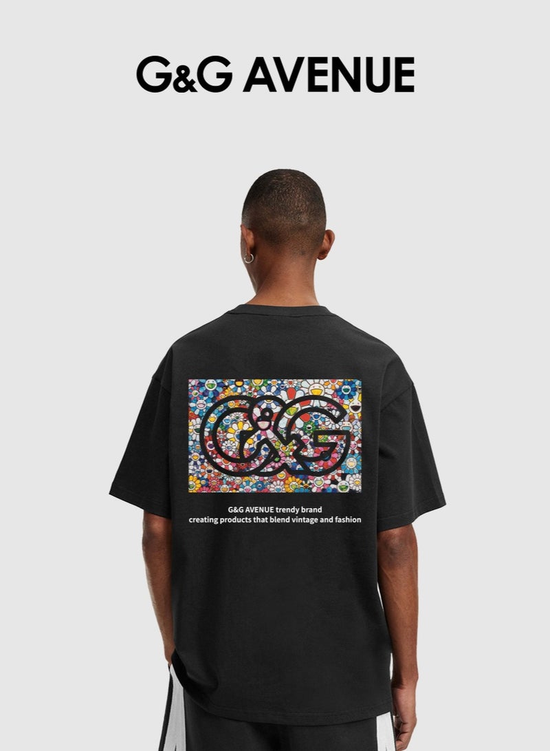 G&G AVENUE Men's loose T-shirt pure cotton thick and high-quality  1/2 sleeve shirt slim fit new trend black Heavy cotton fabric - Image 2