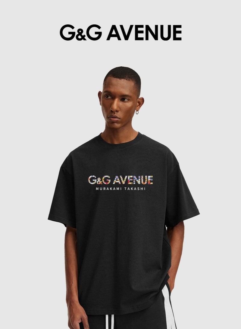 G&G AVENUE Men's loose T-shirt pure cotton thick and high-quality  1/2 sleeve shirt slim fit new trend black Heavy cotton fabric - Image 1