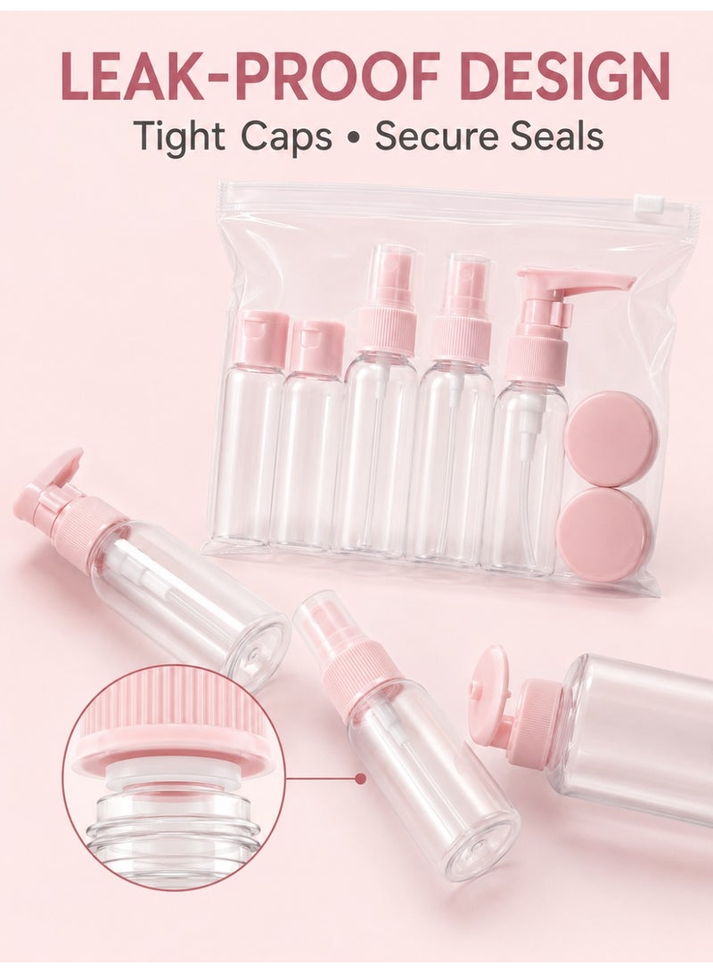 Al Kanzi 7PCS Travel Refillable Bottle Set, Portable Toiletry Containers with Pump Spray Flip Cap & Cream Jars, Leak Proof TSA Approved Empty Cosmetic Travel Bottles for Shampoo Lotion Toner, Reusable Airline Friendly Travel Size Accessories with PVC Waterproof Storage Bag - Image 4