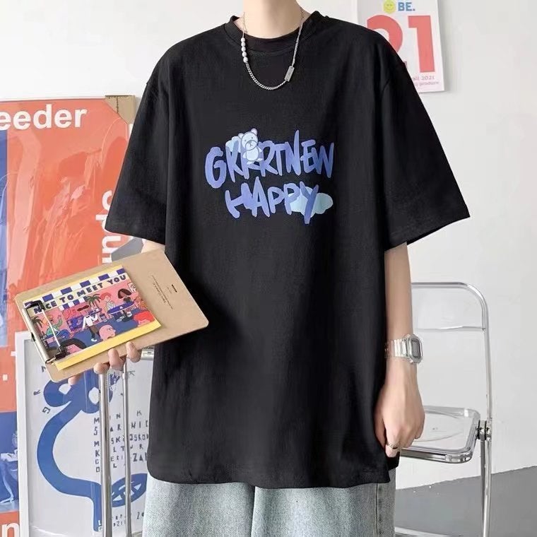 Short-sleeved Men's Summer Trendy Brand 2022 New Hong Kong Style T-shirt ins All-match Loose Thin Student Harajuku Half-sleeved T-shirt - Image 3