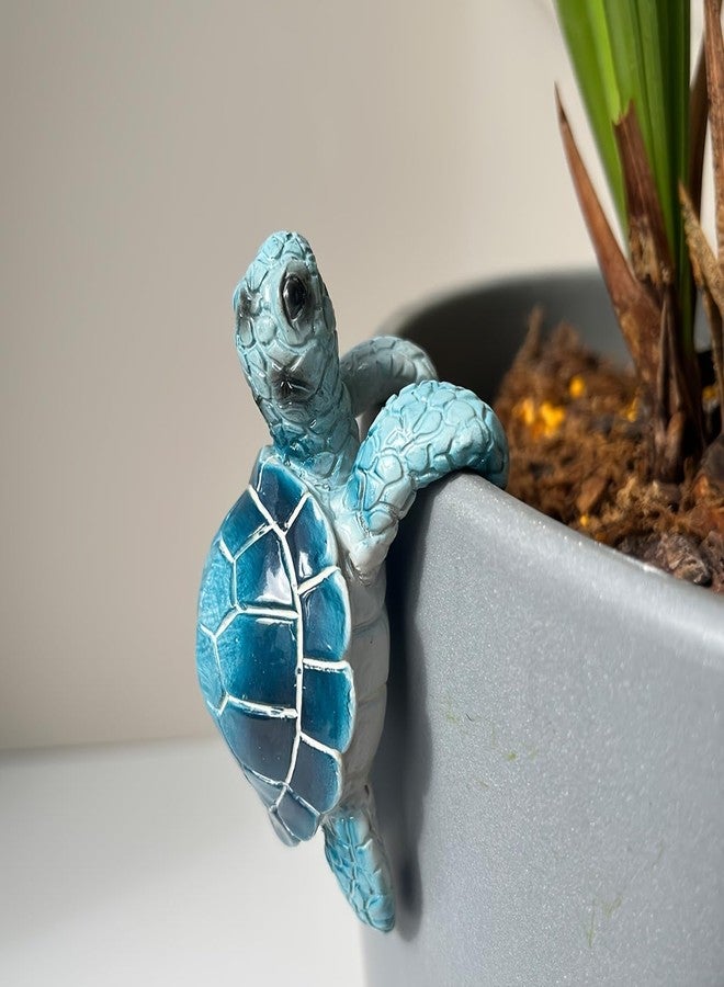 JARPSIRY Cute Climbing Tortoise Flower Pot Hugger Figurines Resin Hanging Turtle Statue Planter Pot Decorations for Home Garden Fence Balcony Patio Lawn Yard Ornaments (Blue Sea Turtle) - Image 1