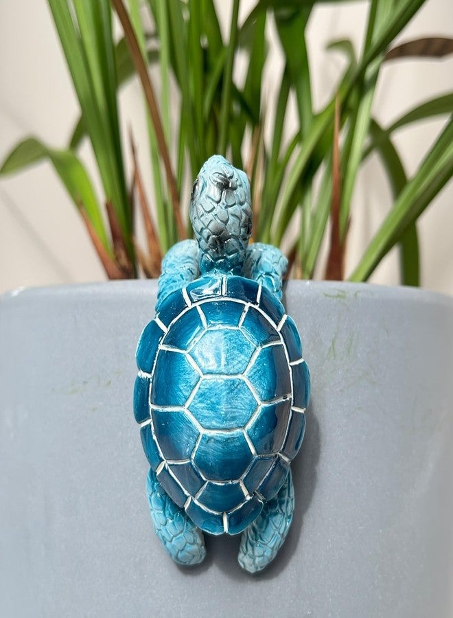 JARPSIRY Cute Climbing Tortoise Flower Pot Hugger Figurines Resin Hanging Turtle Statue Planter Pot Decorations for Home Garden Fence Balcony Patio Lawn Yard Ornaments (Blue Sea Turtle) - Image 3