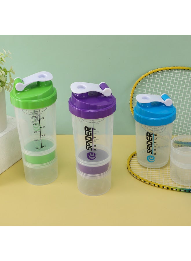 SPIDER BOTTLE Black-transparent 500ml Three-layer Shaker Cup, Large-capacity Fitness Water Cup, Sports Water Bottle, Protein Powder Milkshake Shaker Cup, Plastic Cup - Image 3