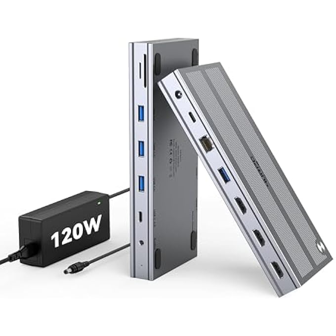 rayihni USB C DOCKING STATION 3 MONITORS WITH 120W POWER ADAPTER, DISPLAYLINK DOCKING STATION 3 HDMI FOR MACBOOK/MAC MINI M4, WINDOWS, AND CHROME WITH USB C(3 HDMI, 5 USB, ETHERNET, SD/MICROSD) - Image 1