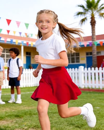 Hvididan Girls Red Skater Skirts,Size 5-6 Uniform Pleated Mini Skater Skirts for Kids Girls Girls Casual Flare Plain Skirt - Image 2