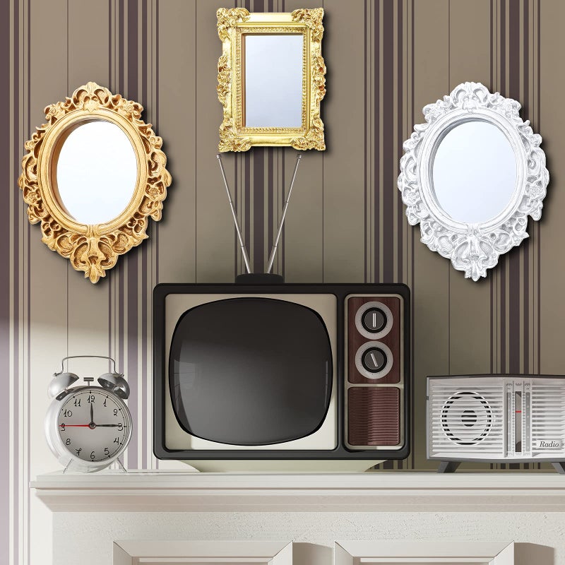 Skylety 5 Pieces Miniature Dollhouse Mirror European Frame Mirror Dollhouse Victorian Baroque Wall Decor Miniature Bedroom Mini Furniture Accessory for 1/12 Dollhouse Decor, Gold and Silver - Image 5