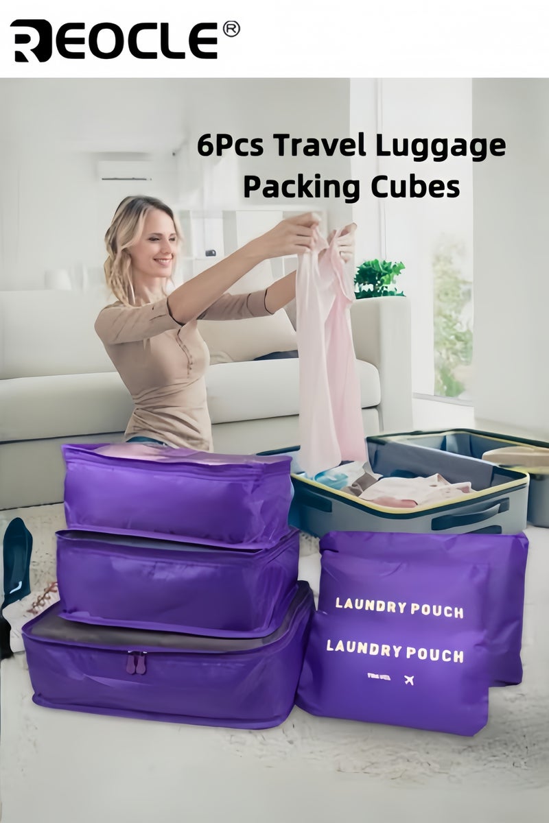 ريوكل مجموعة مكونة من 6 قطع من أكياس تخزين الملابس وحقيبة تنظيم الأمتعة للسفر وحقيبة فرز الملابس متعددة الوظائف - Image 1