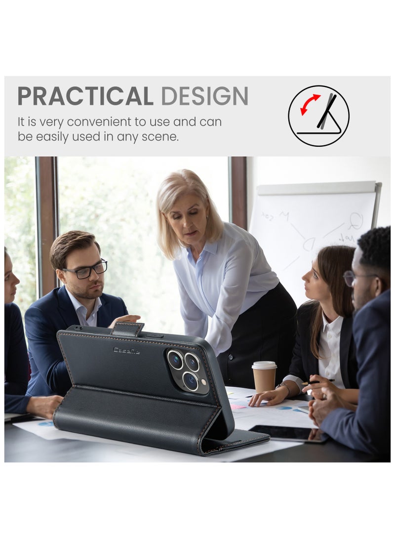 Flip Wallet Case for iPhone 14 Pro, Leather Magnetic Attachment Flip Case black - Image 5