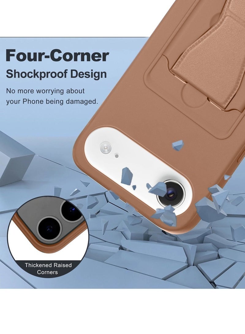 ELTRAZONE iPhone Air 5G 2025 Silicone TPU Case with Card Holder & Hand Grip | Slim Shockproof Wallet Cover with Kickstand Function & Secure Grip Strap (MCHPSN) - Brown - Image 3