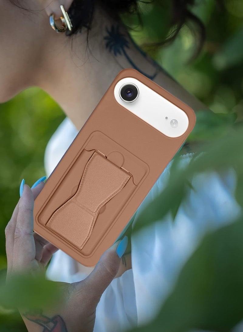 ELTRAZONE iPhone Air 5G 2025 Silicone TPU Case with Card Holder & Hand Grip | Slim Shockproof Wallet Cover with Kickstand Function & Secure Grip Strap (MCHPSN) - Brown - Image 4