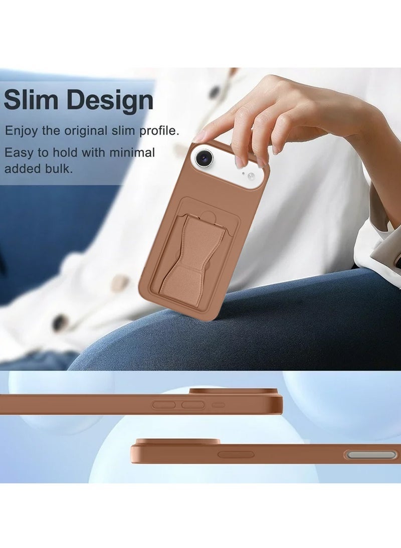 ELTRAZONE iPhone Air 5G 2025 Silicone TPU Case with Card Holder & Hand Grip | Slim Shockproof Wallet Cover with Kickstand Function & Secure Grip Strap (MCHPSN) - Brown - Image 5
