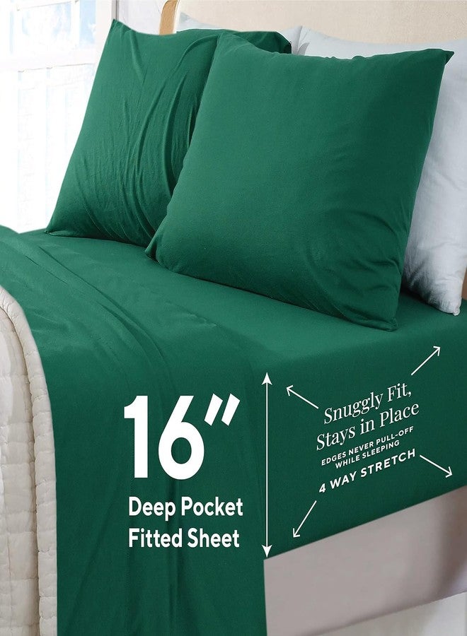 Sleepdown Jersey Sheet Set - Dark Green, Queen (4 Piece) - Image 4