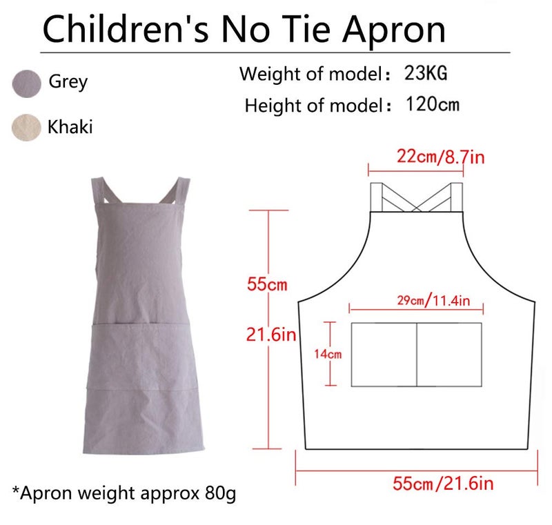losofar Children Cotton Cross Back Apron Japanese Style Bib Home Clothes Painting Soft Comfort Pinafore Apron for Girls Boys (grey  21.6?21.6inch) - Image 4