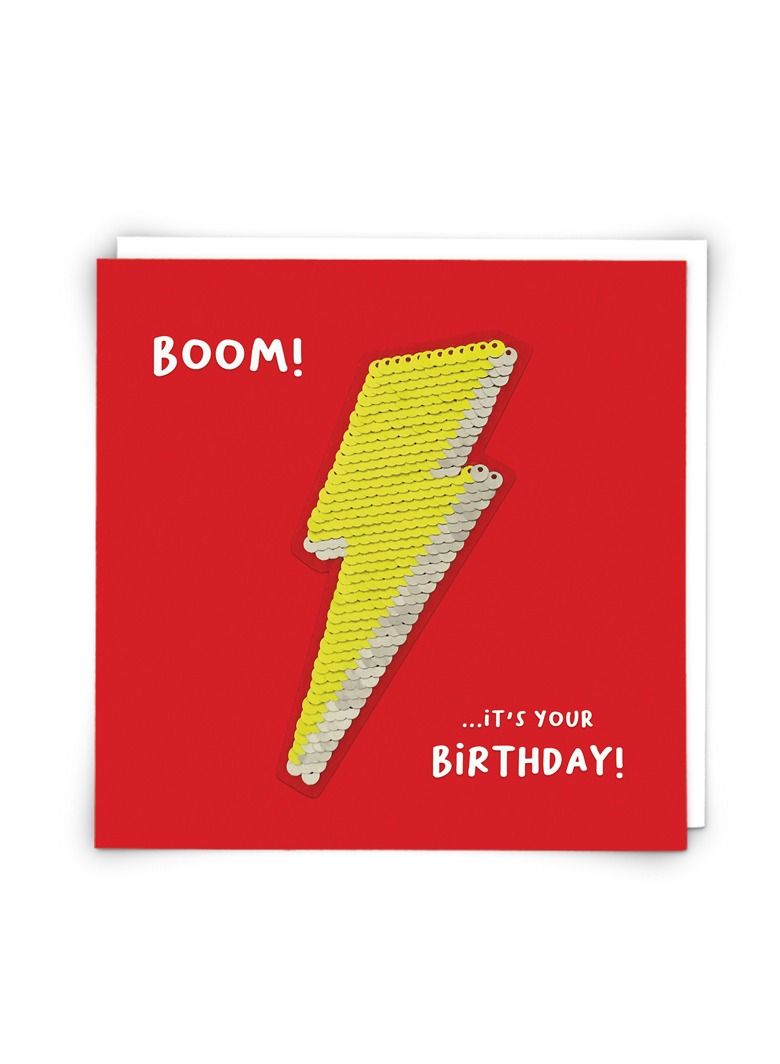 Birthday Card with Removable Sequin Lightning Bolt Patch