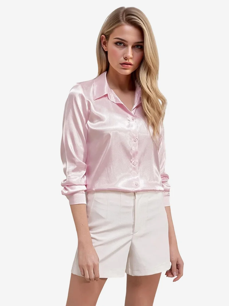 BIG DART BDART Satin Long Sleeve Button Up Shirt