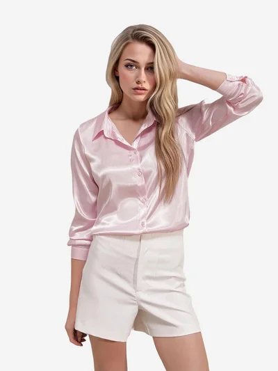 BIG DART BDART Satin Long Sleeve Button Up Shirt