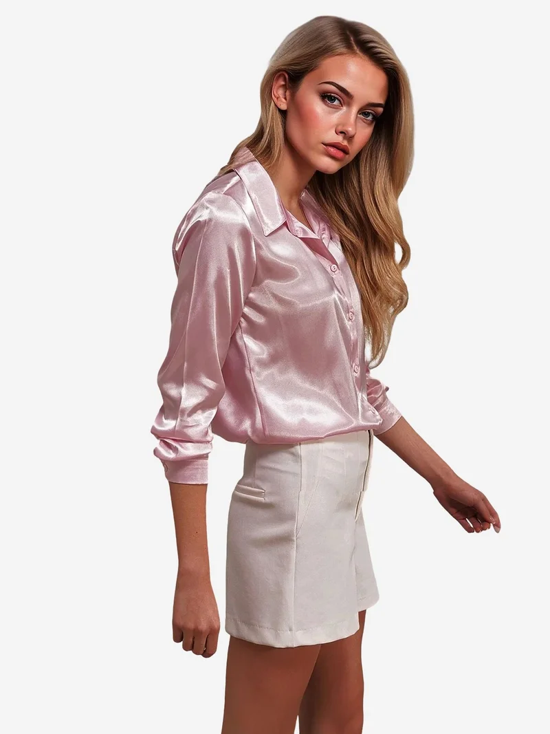 Big Dart Carnation Pink BDART Satin Woven Button Shirt for Women | Best Price UAE