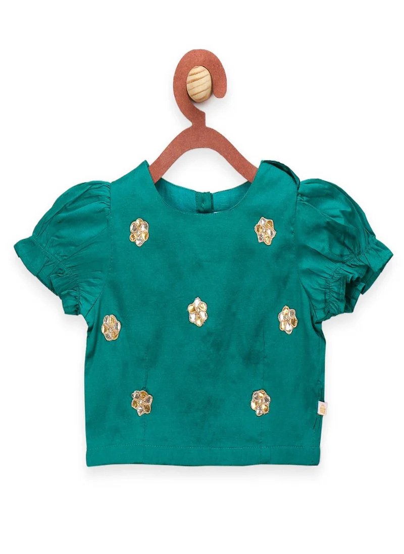 LILPICKS Animal Print Lehenga with Teal Green Choli and Ruffle Dupatta
