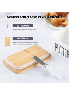 Y&D Ceramic Butter Dish with Wooden Lid and Knife, 600ML Ceramics Keeper Container, Box for Butter, Nuts, Cheese, White  - Image 4