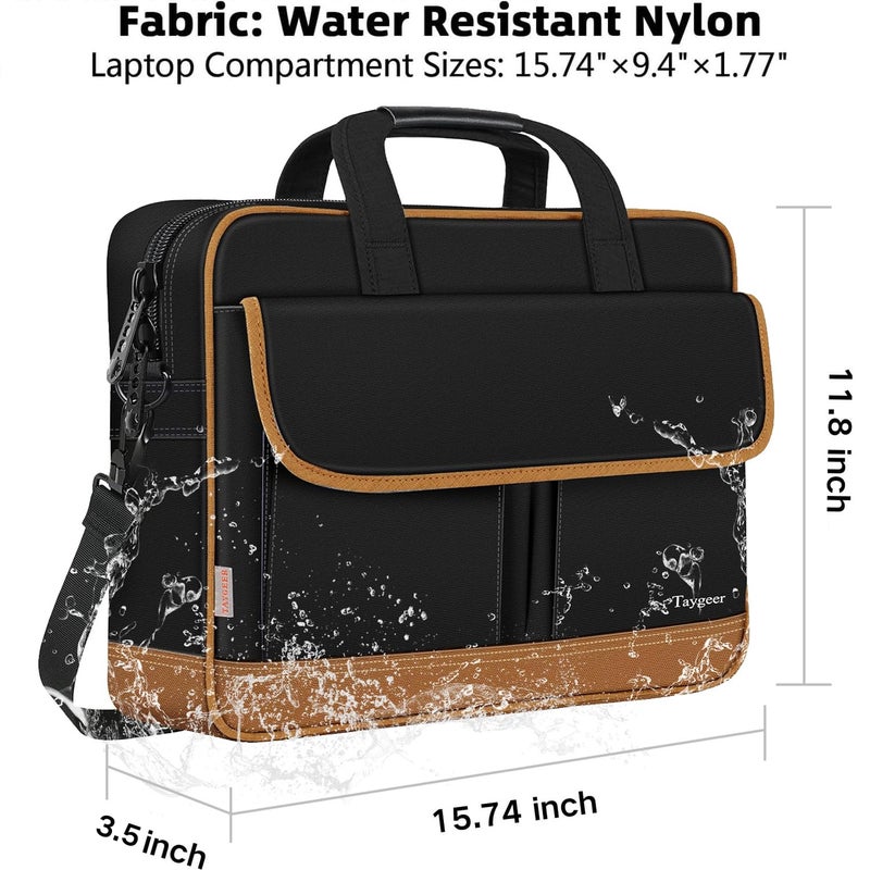 Taygeer Laptop Briefcase, 15.6 Inch Laptop Bag for Men Women, Water Resistant Crossbody Messenger Shoulder Bag for Business, Professional Premium Office Briefcase for Notebook/Computer, Black Brown - Image 4