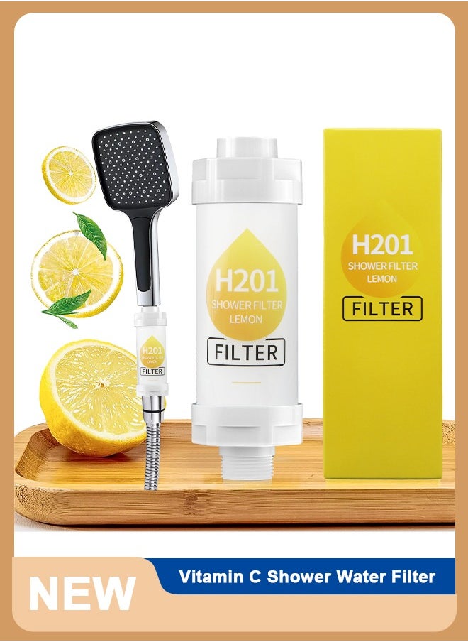 H201 Shower Head Filter - Vitamin C Shower Infuser , Hard Water Softener, Chlorine & Fluoride Shower Filter, Water Purifying Filtered Shower Head with Beads, Helps Dry Skin & Hair Loss (Lemon)  - Image 1