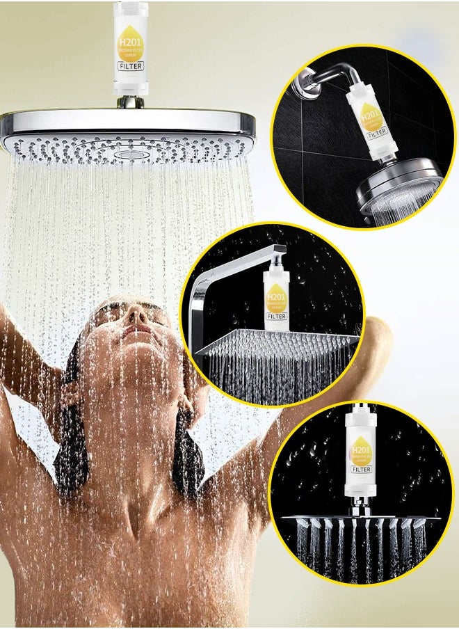 H201 Shower Head Filter - Vitamin C Shower Infuser , Hard Water Softener, Chlorine & Fluoride Shower Filter, Water Purifying Filtered Shower Head with Beads, Helps Dry Skin & Hair Loss (Lemon)  - Image 2