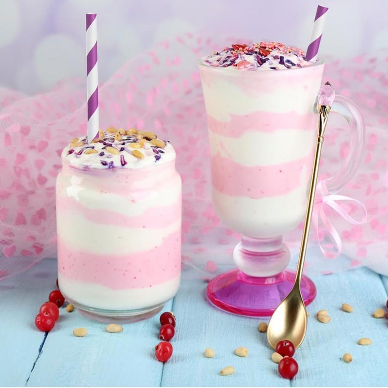 ALINK 100 Purple and White Striped Paper Straws  Biodegradable Disposable Drinking Straws for Valentine's Day  Halloween  Bridal Shower  Brithday  New Year  Party Decoration - Image 3