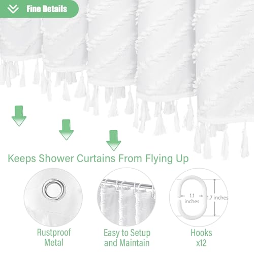 Dynamene Extra Long Shower Curtains, 84 Inches Long Boho Tufted Chevron Striped Fabric Shower Curtains for Bathroom, Tall Minimalist Chic Waterproof Cloth Shower Curtain Set with Hook, White, 72x84 - Image 5