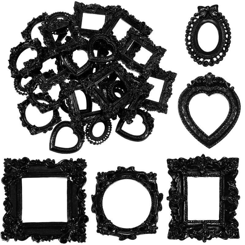 Vintage Resin Picture Frame Antique Photo Resin Frame Mini Resin Jewelry Display Frame Photography Photo Frame DIY Small Photo Frame for Manicure Photo Home Decoration (Black  25 Pieces)