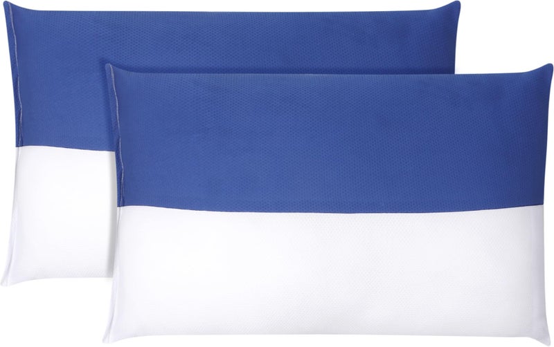 JDX Sleeping Pillow Polyester Fibre Solid Sleeping Pillow Pack of 2 (White and Blue) | Pillow, Pillows, Takiya, Pillow Set - Image 1