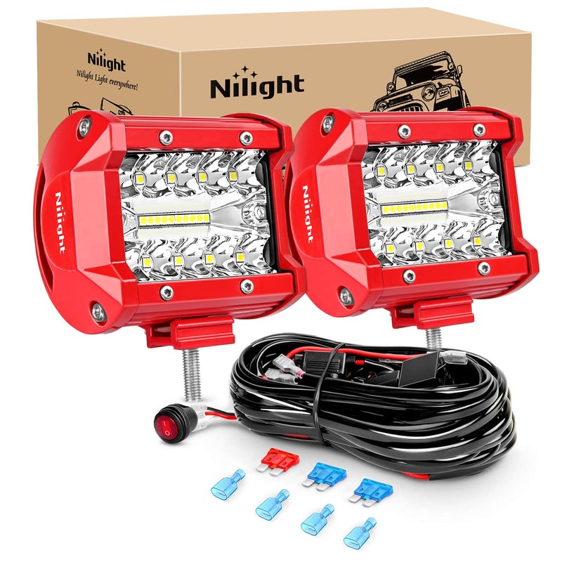 Nilight LED Light Bar 2PCS 60W 4Inch Triple Row Spot Flood Combo Lights w/Wiring Kit for Fog Driving Work Lighting on Off-Road Truck Tractor SUV ATV UTV Golf Cart Boats - Image 1