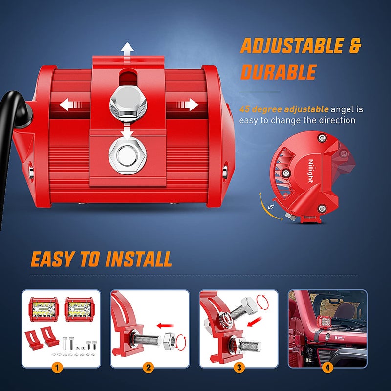 Nilight LED Light Bar 2PCS 60W 4Inch Triple Row Spot Flood Combo Lights w/Wiring Kit for Fog Driving Work Lighting on Off-Road Truck Tractor SUV ATV UTV Golf Cart Boats - Image 4